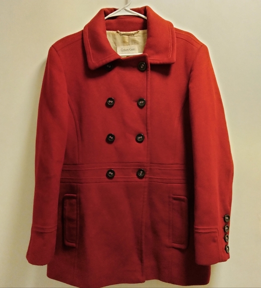 Calvin Klein Women's Size Double Breasted 100% Wool Red Peacoat (Size 14 - Picture 2 of 15